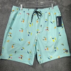 Lands' End Swim Trunks Mens L Aqua Blue Beach Chair Print Board Shorts 7.5" Inse